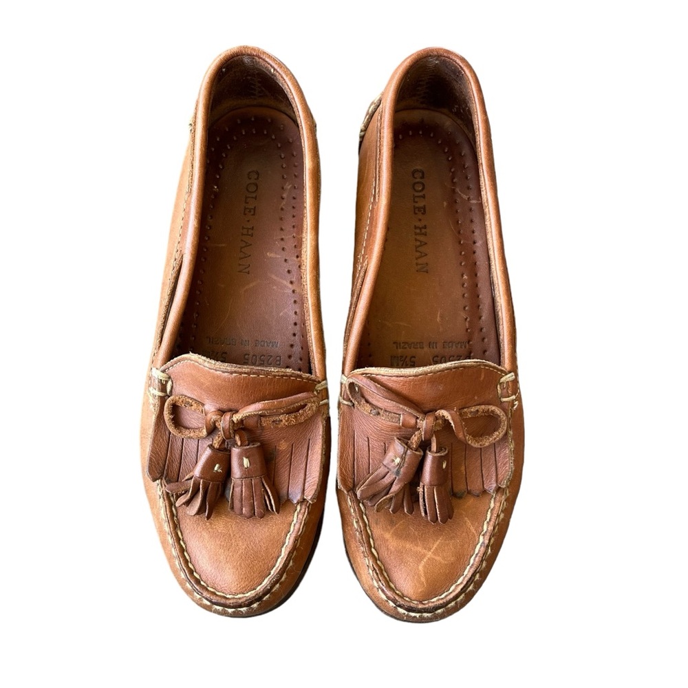COLE HAAN COUNTRY Brown Leather Preppy Tasseled Slip On Loafer Shoes Size 5.5
